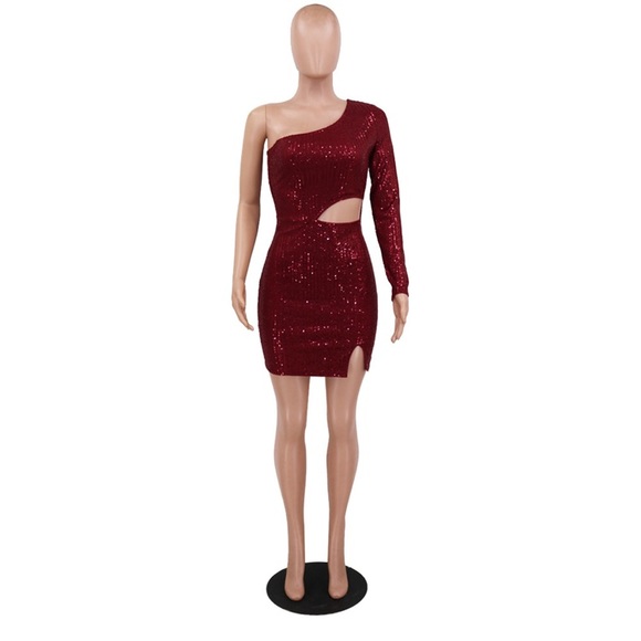 (last 1) 🌴 Hot!Black sequins one sleeve cocktail - Picture 4 of 4